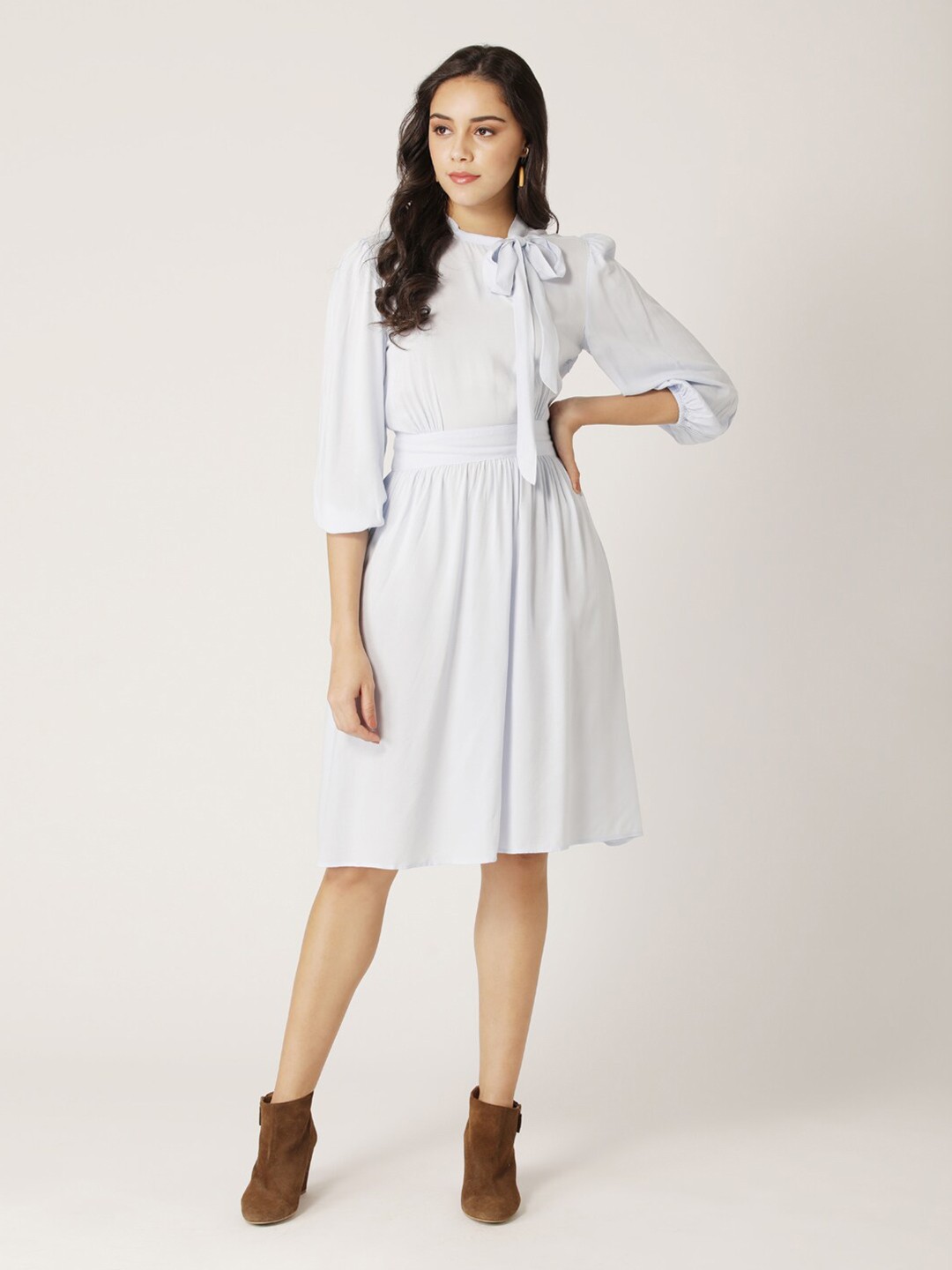 

DressBerry Blue Tie-Up Neck Dress
