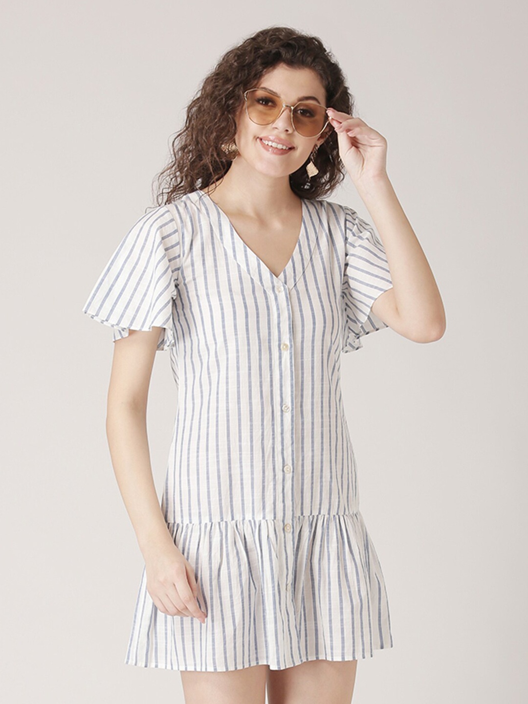 

DressBerry Women Off White Striped A-Line Mini Dress