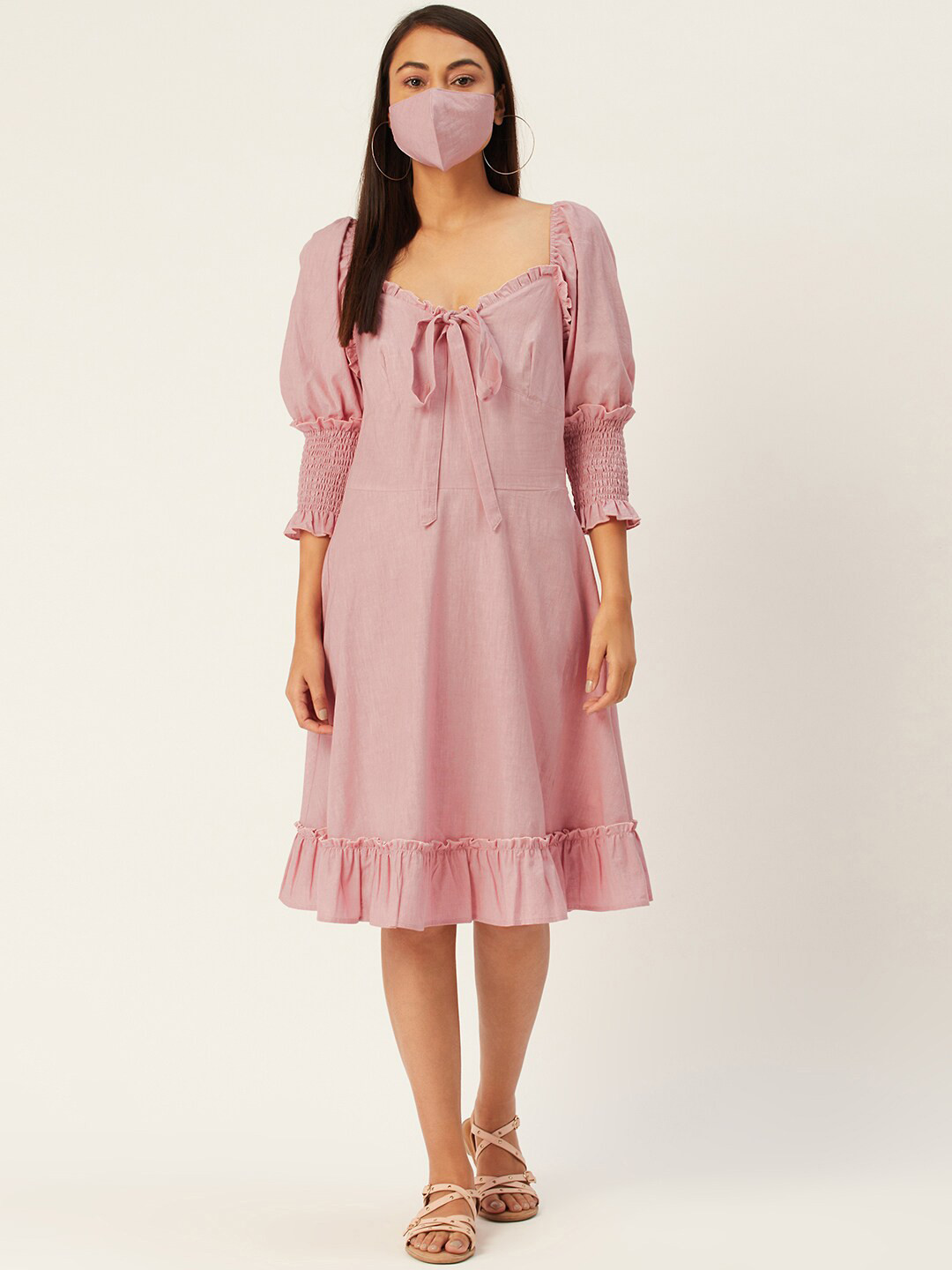 

DressBerry Women Purple Tie-Up Neck Crepe Dress