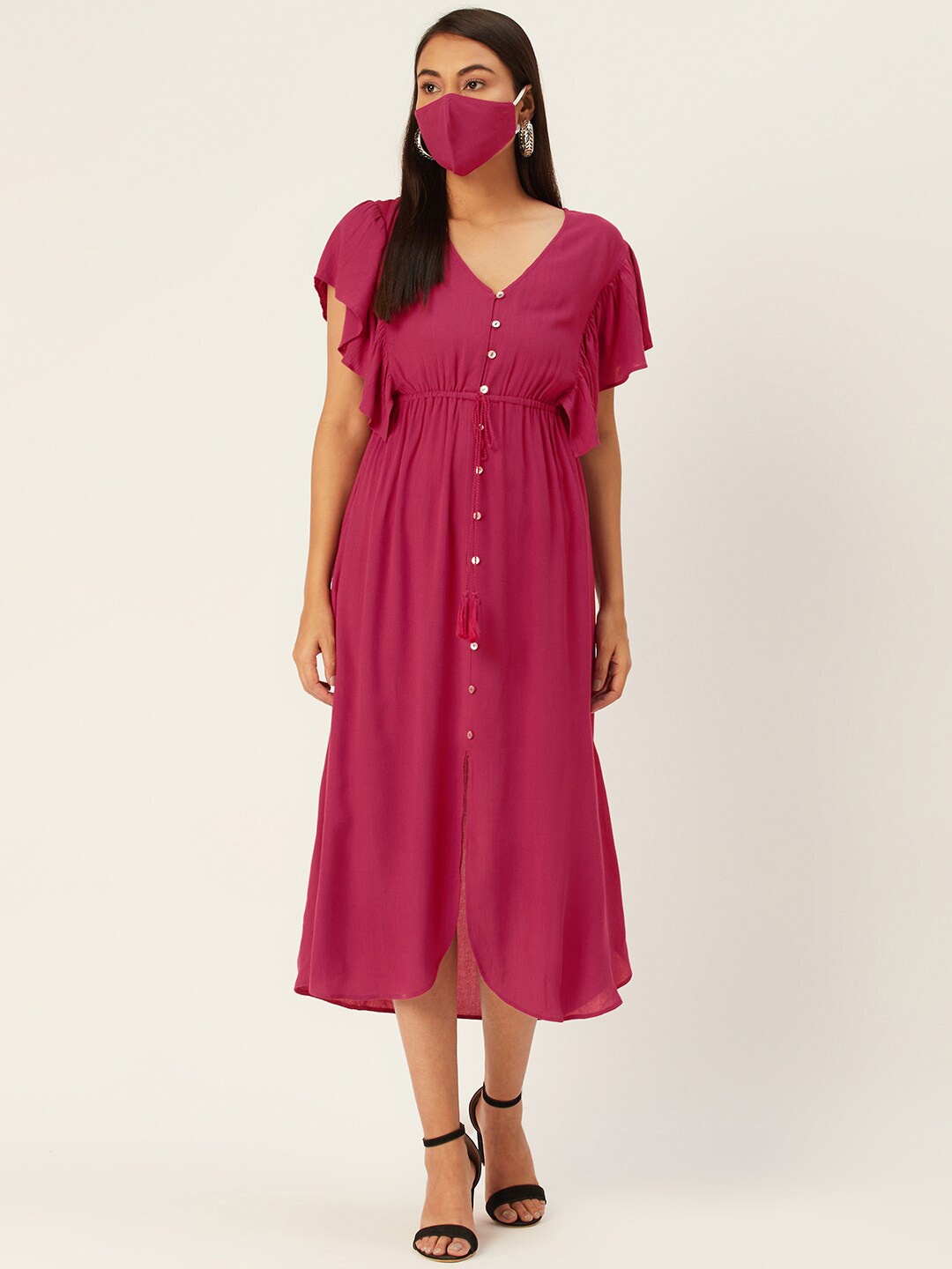 

DressBerry Women Black & amaranth purple Crepe Empire Midi Dress