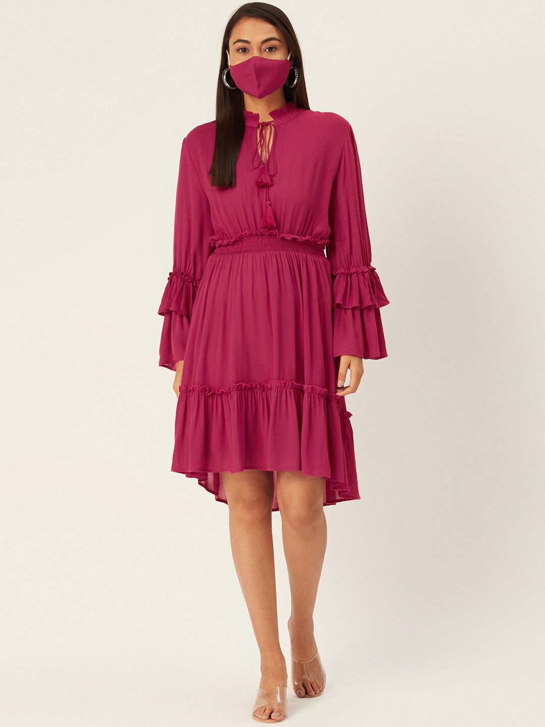 

DressBerry Women Burgundy Tie-Up Neck Dress