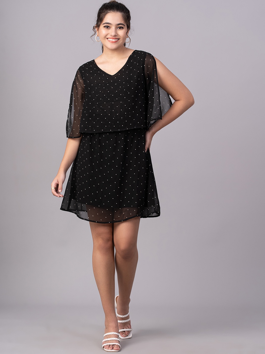 

DressBerry Black & White Printed Blouson Dress