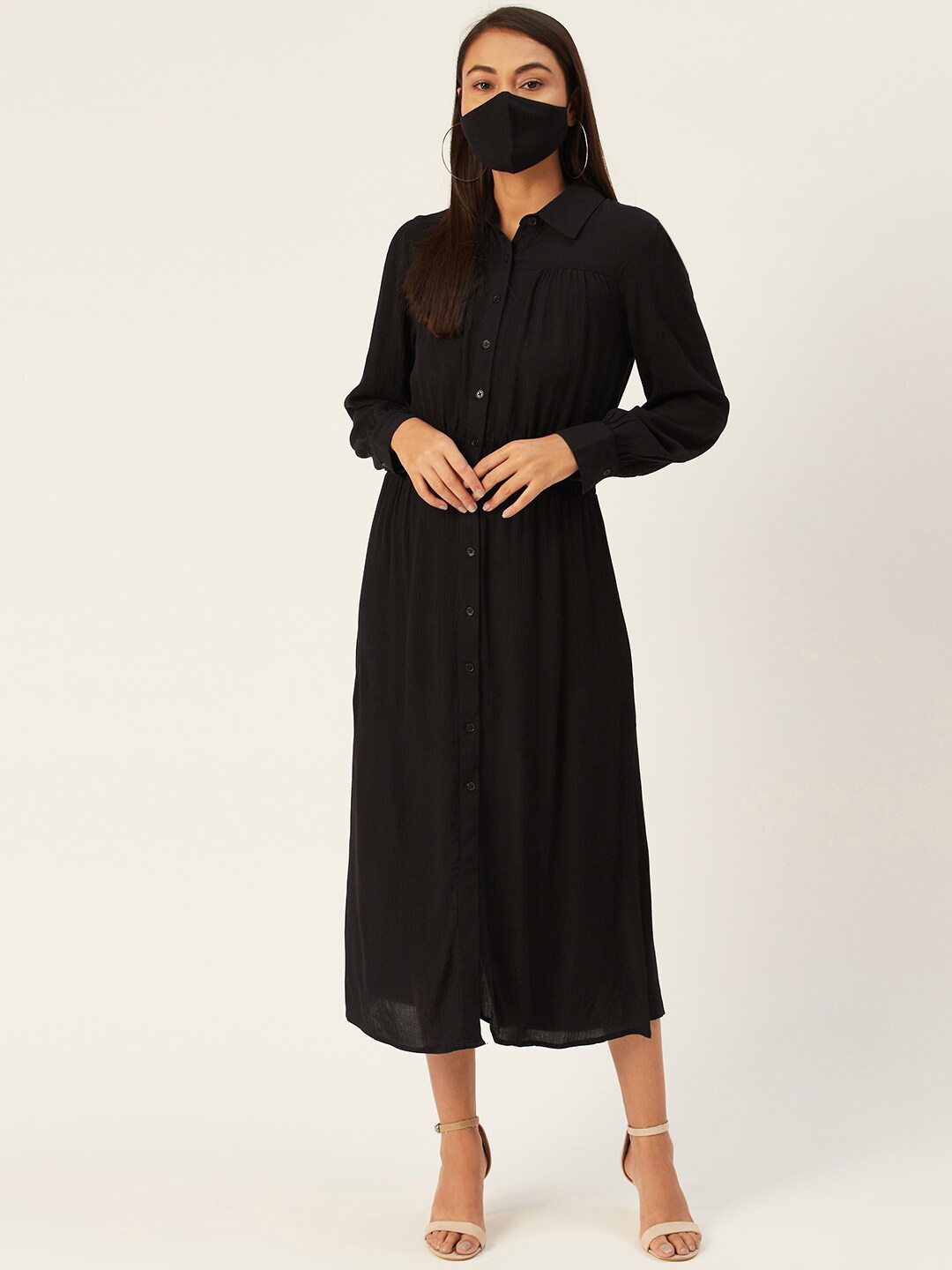 

DressBerry Women Black Crepe Shirt Midi Dress