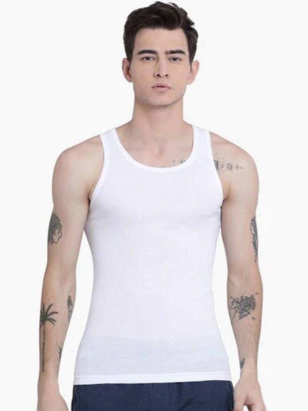 

Pepe Jeans Men White Solid Pure Cotton Innerwear Vests