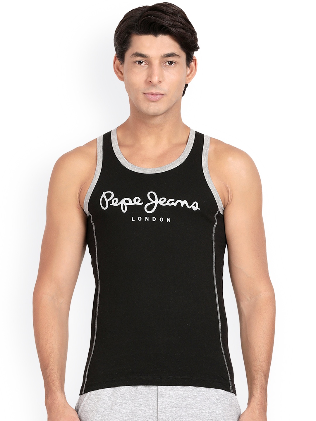 

Pepe Jeans Men Black Solid Pure Cotton Innerwear Vests