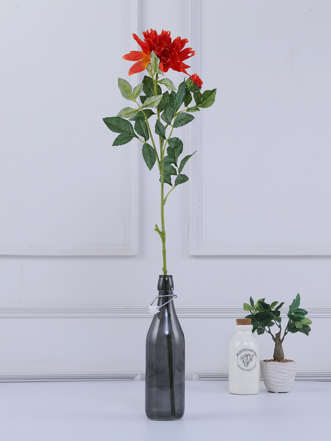 

HomeTown Orange Crimson Artificial Dahlia Flower Stem With Buds
