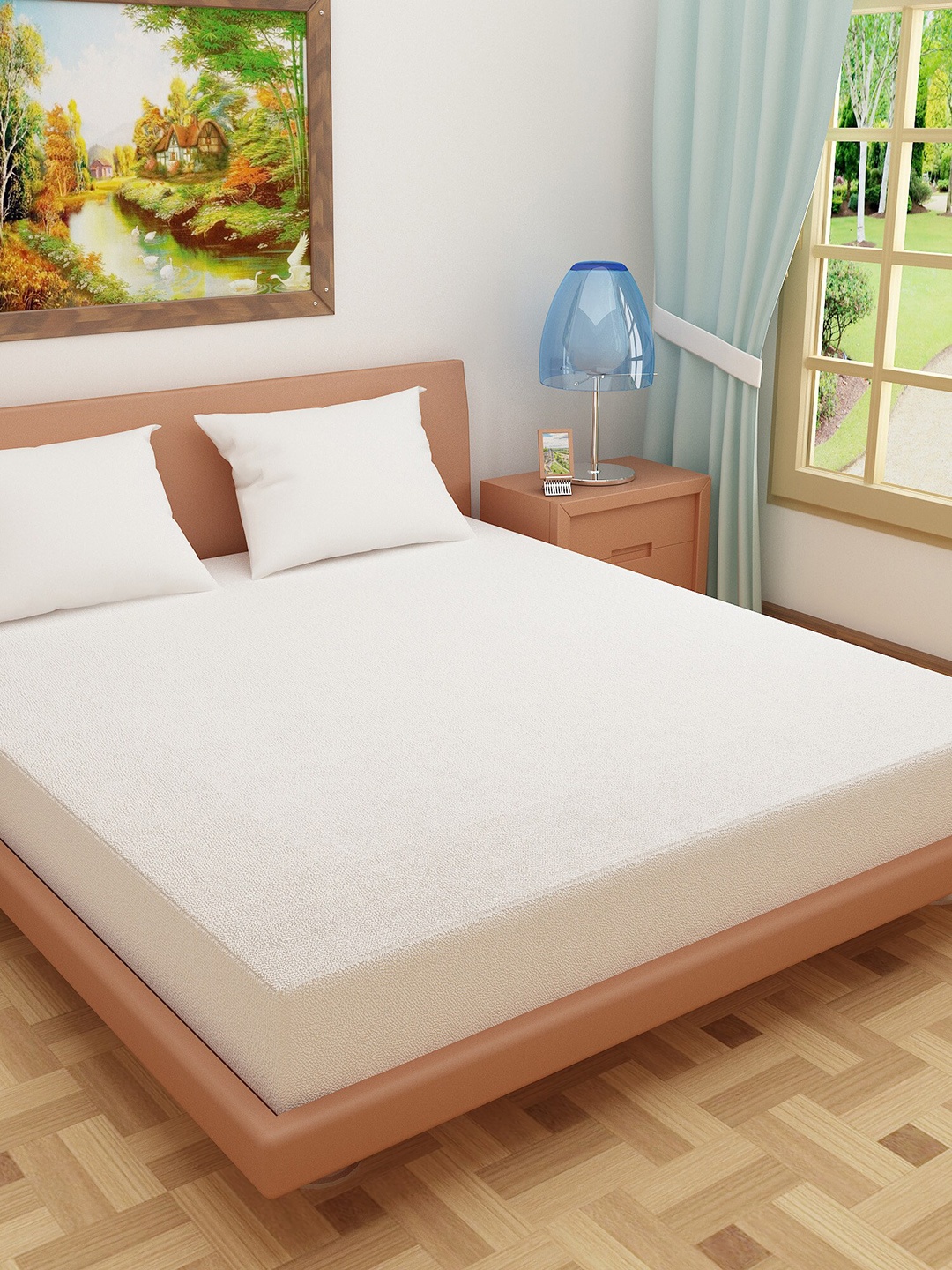 

DREAM CARE White Solid King Size Bed Waterproof Mattress Protector