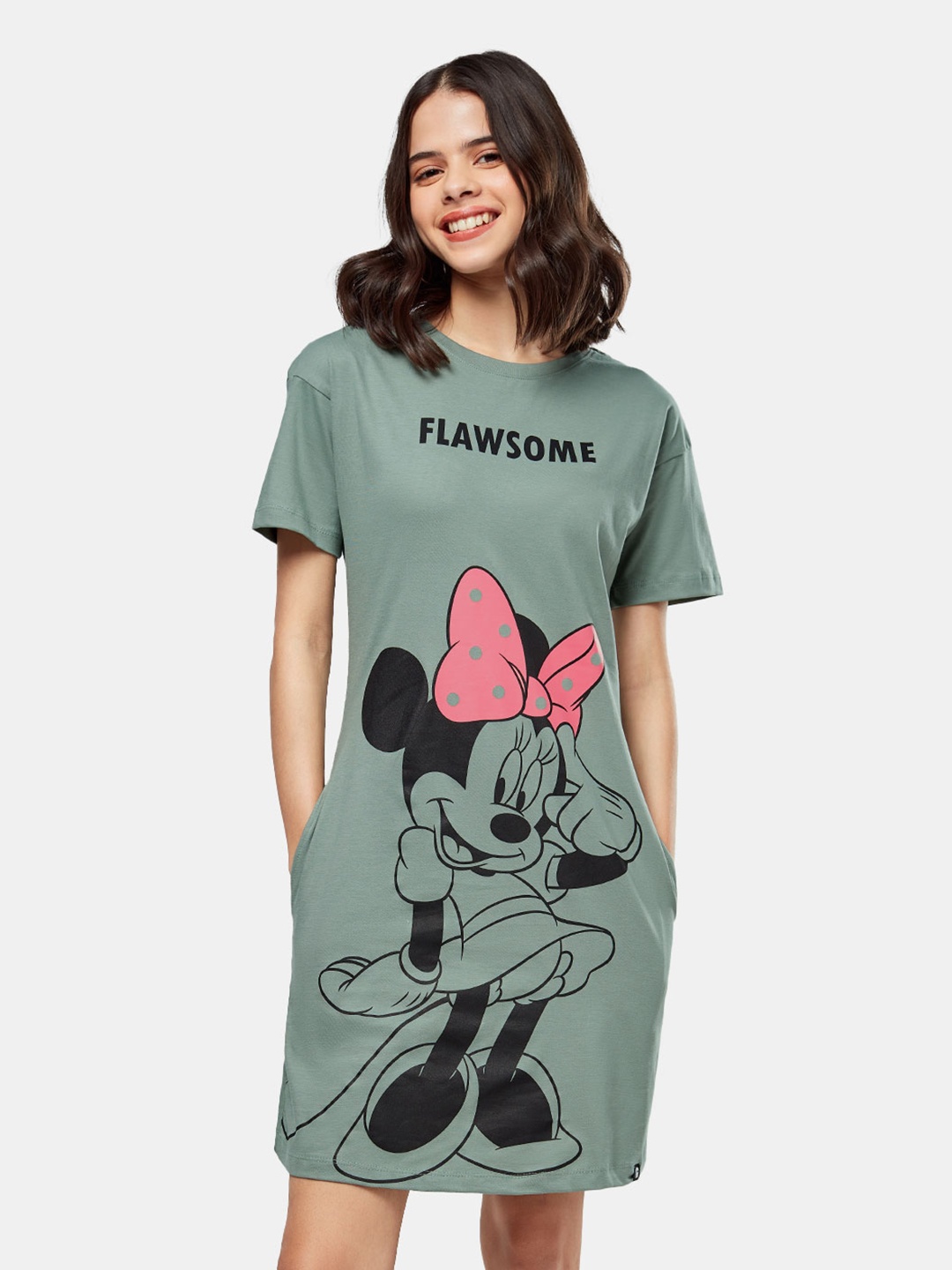 

The Souled Store Grey Printed Pure Cotton T-shirt Dress
