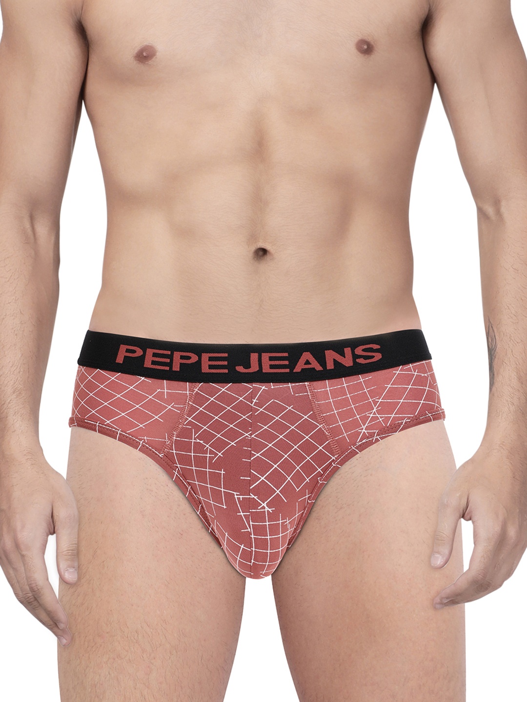 

Pepe Jeans Men Peach & White Printed Pure Cotton Hipster Briefs