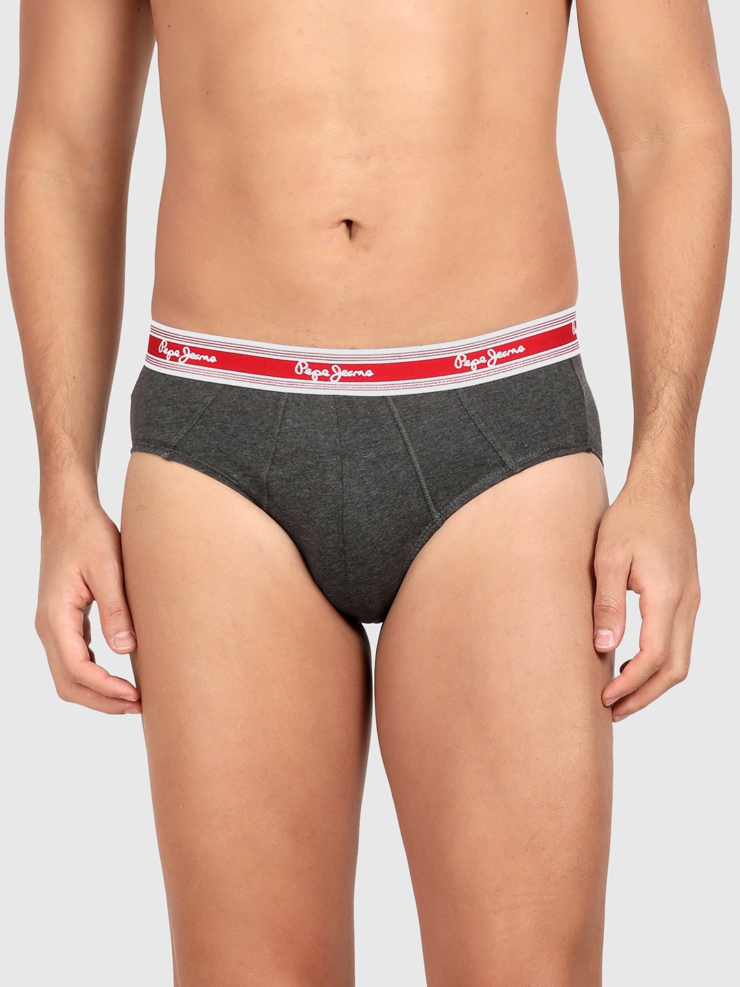 

Pepe Jeans Men Pack Of 3 Charcoal Melange Solid Pure Cotton Anti-Microbial Hipster Briefs