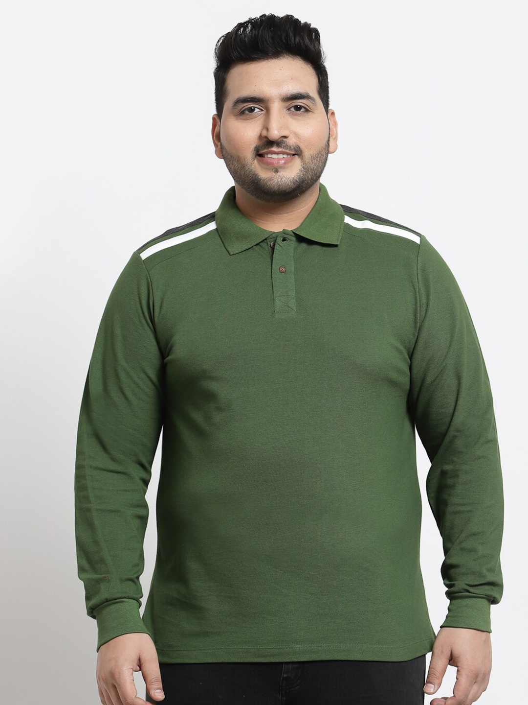 

Kalt Plus Size Men Green Printed Polo Collar T-shirt