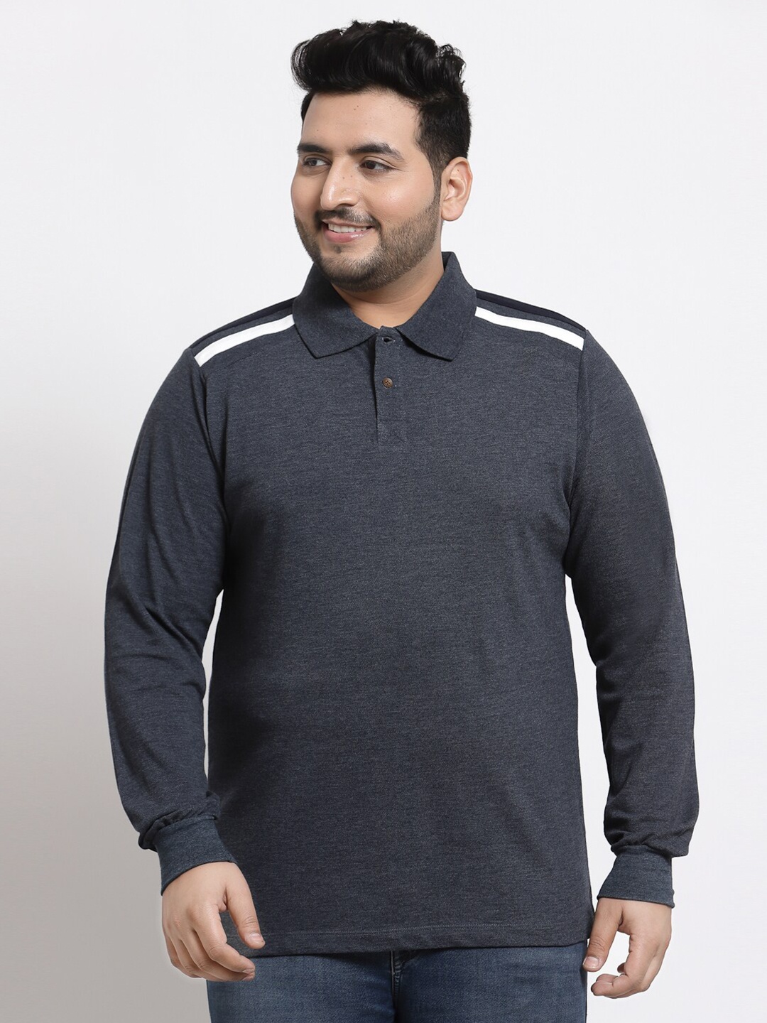 

Kalt Plus Size Men Blue Printed Polo Collar T-shirt