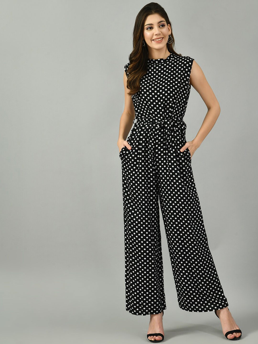 

DesiNoor com Black & White Printed Basic Jumpsuit