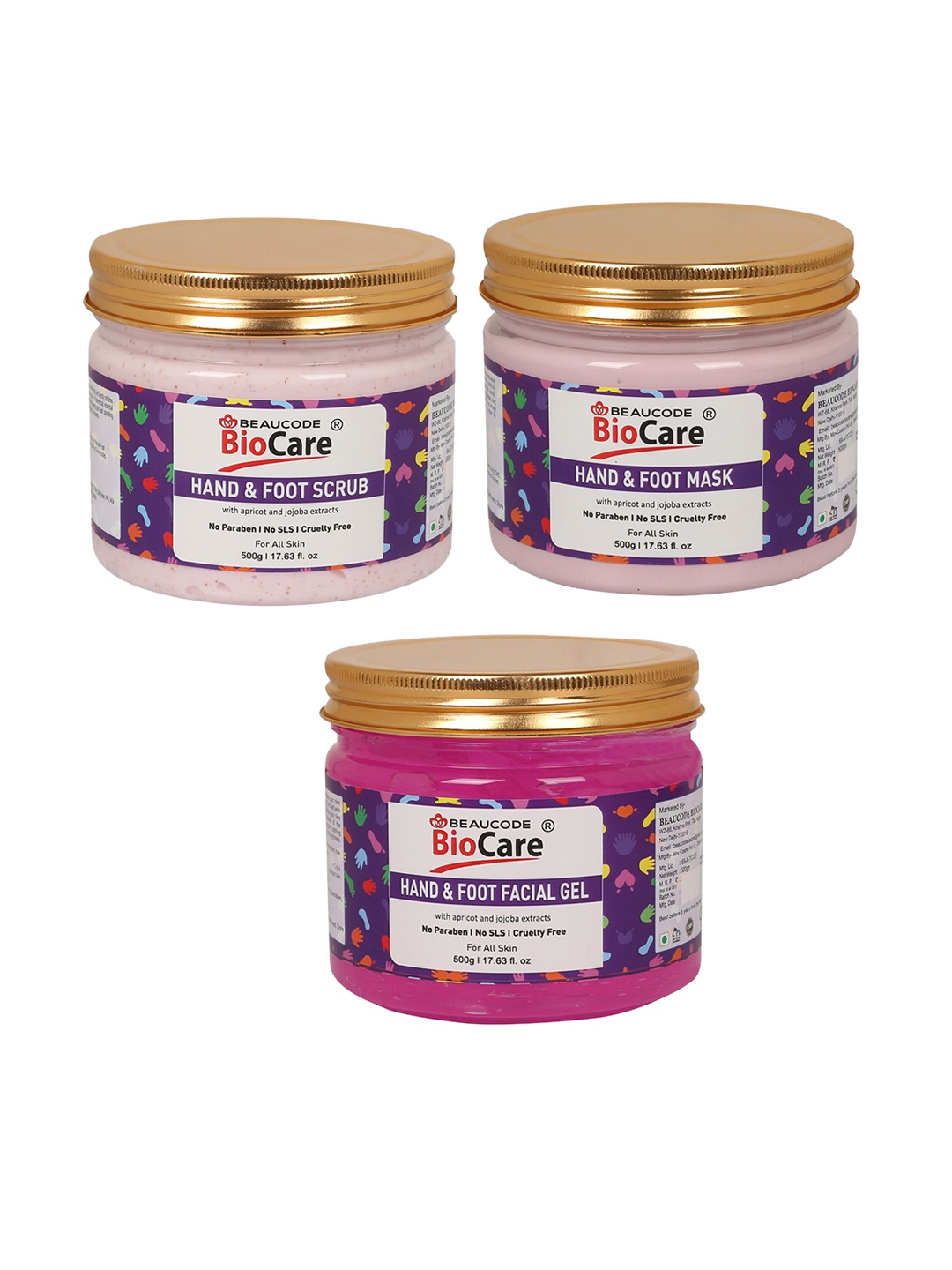 

BEAUCODE BIOCARE Hand & Foot Scrub - Mask - Gel Combo - 500 g Each, Pink