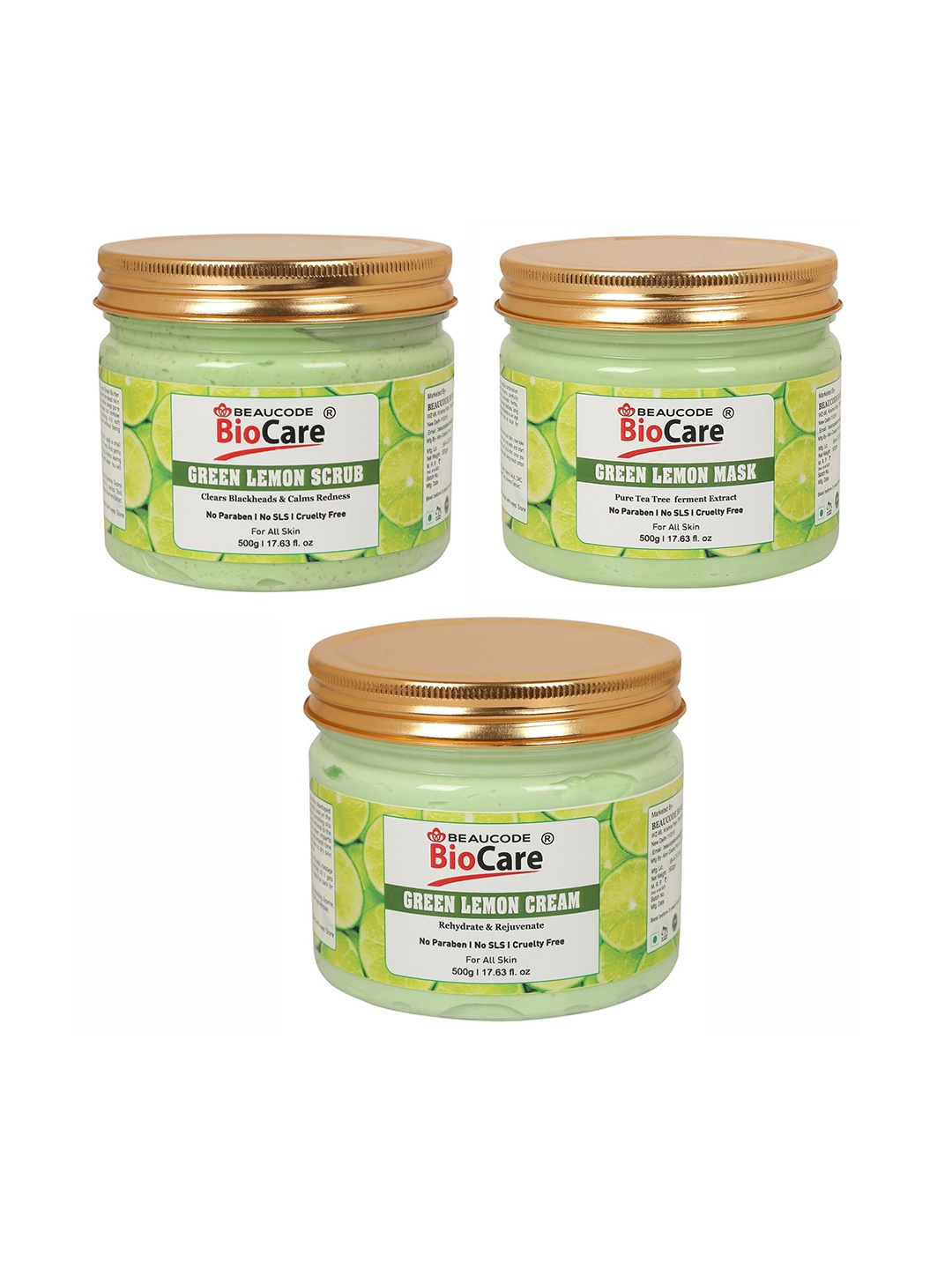 

BEAUCODE BIOCARE Set of Green Lemon Face & Body Mask - Scrub - Cream - 500 g each