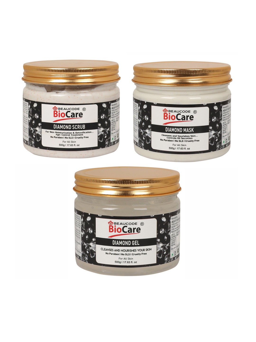 

BEAUCODE BIOCARE Set of Diamond Face & Body Mask - Scrub - Gel - 500 g each, White