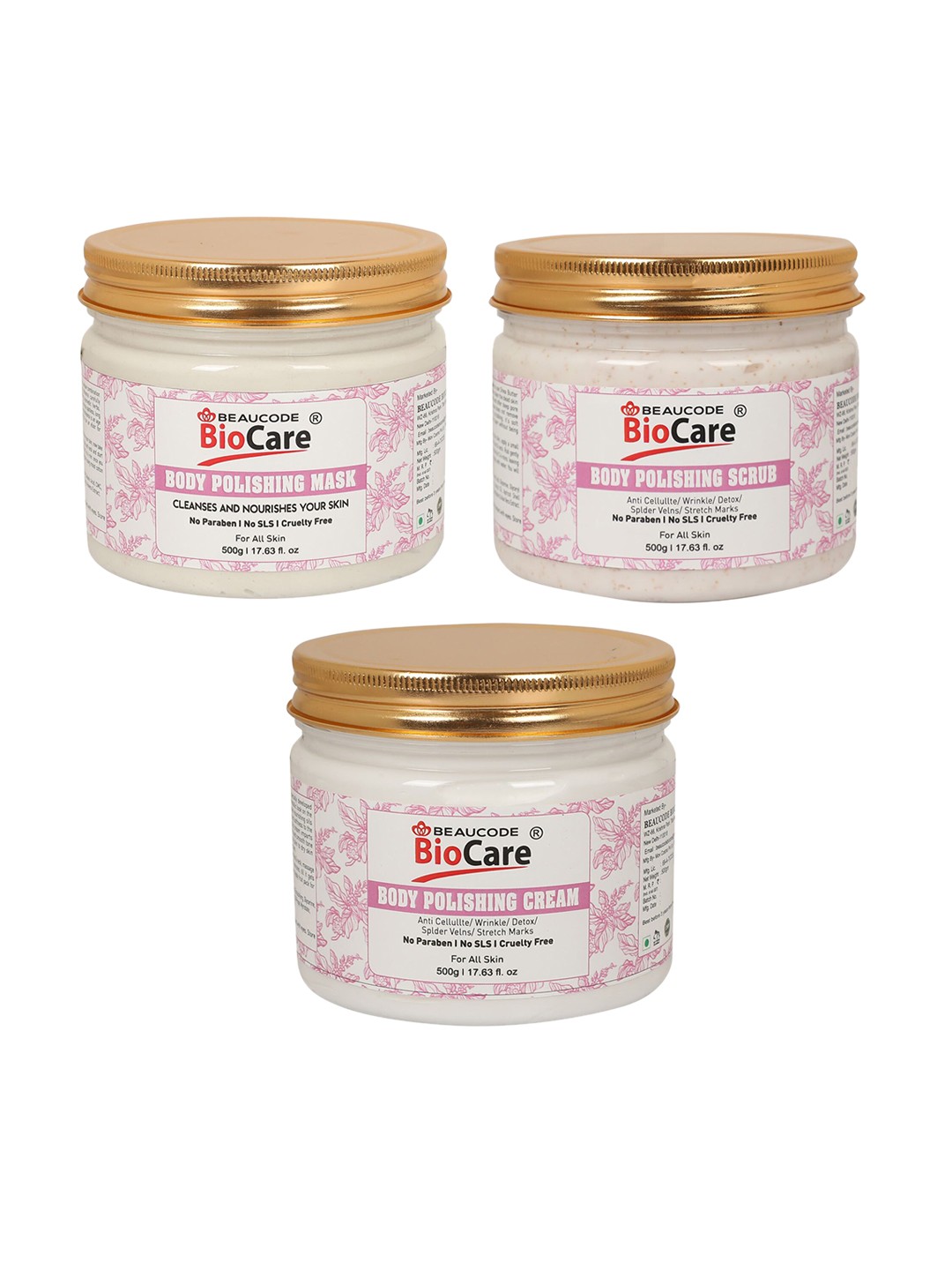 

BEAUCODE BIOCARE Set of Body Polishing Face & Body Mask - Scrub - Cream - 500 g each, White