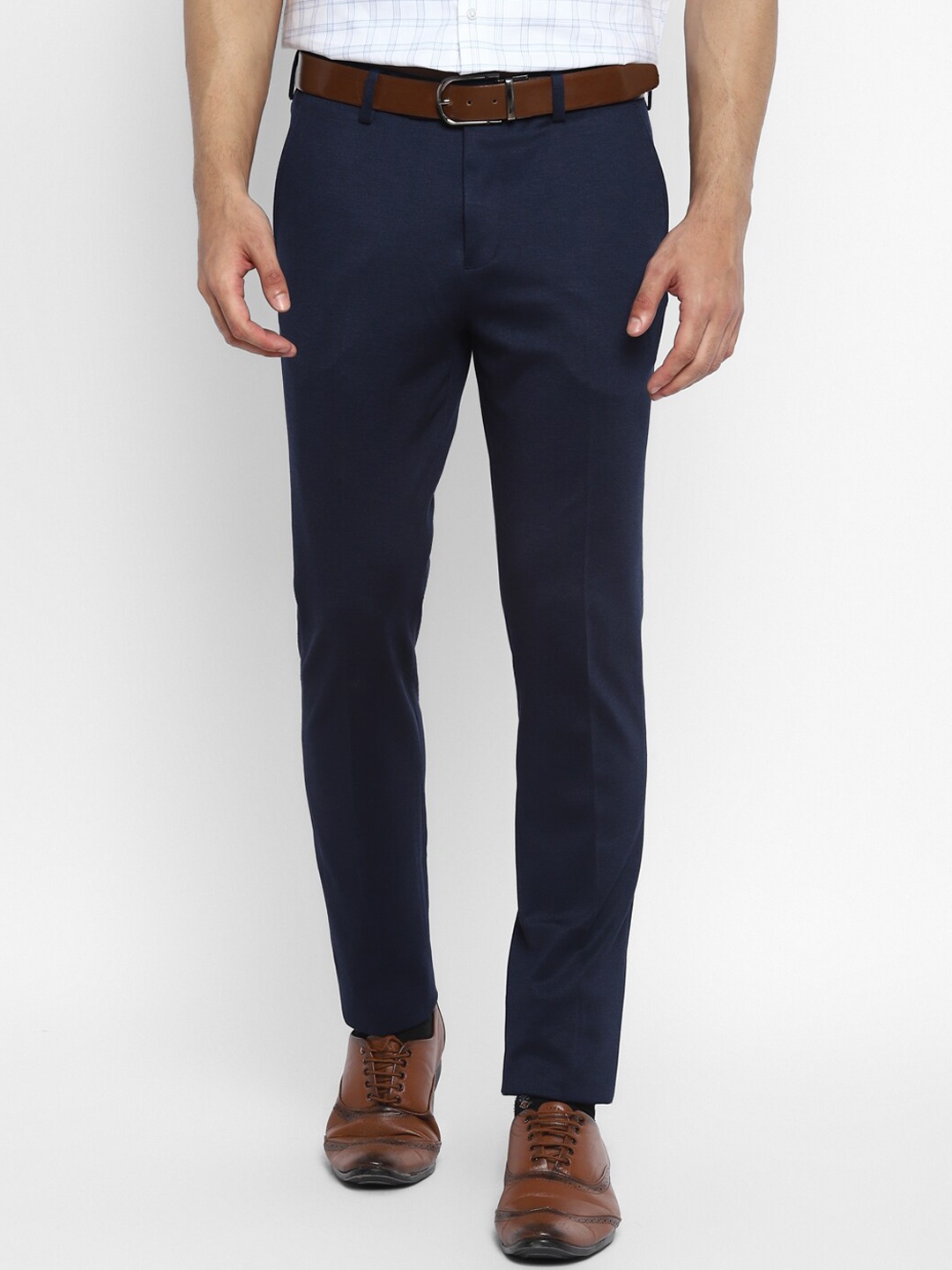 

Turtle Men Navy Blue Skinny Fit Easy Wash Trousers
