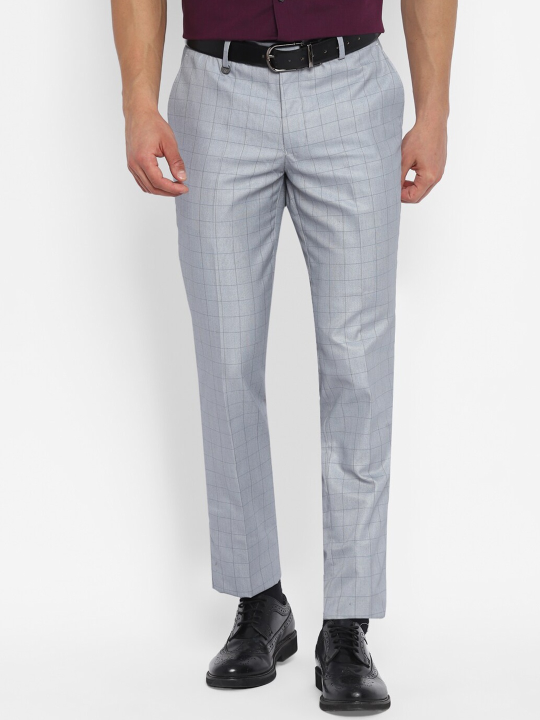 

Turtle Men Grey Textured Checked Slim Fit Checked Formal Trouser