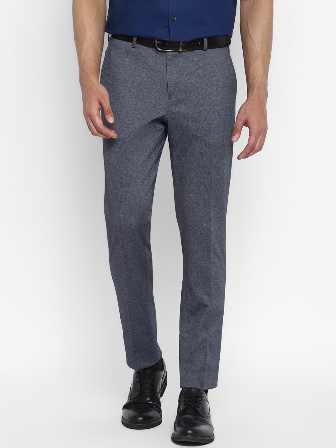 

Turtle Men Charcoal Textured Skinny Fit Easy Wash Trousers