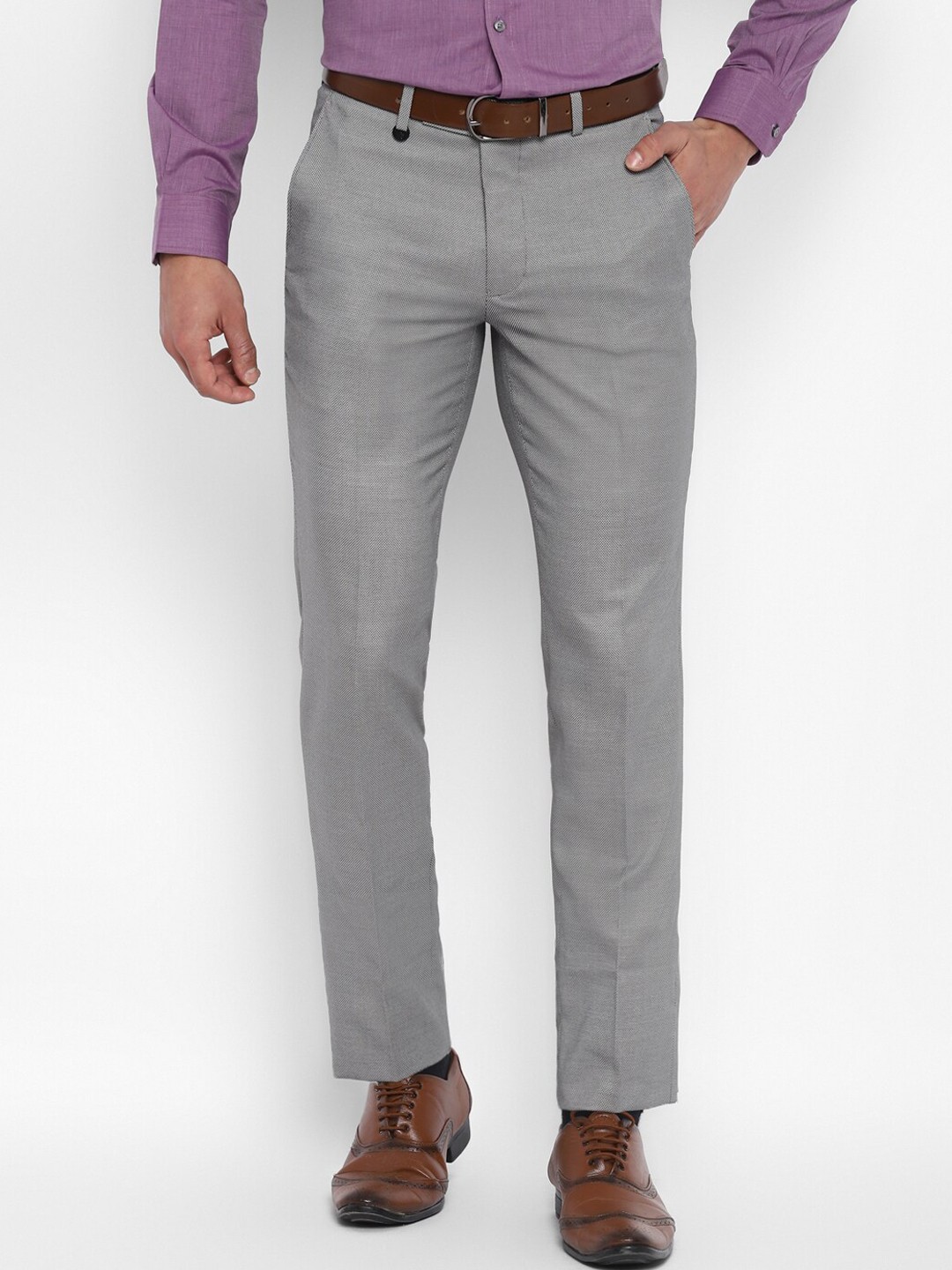 

Turtle Men Grey Textured Slim Fit Easy Wash Formal Trousers