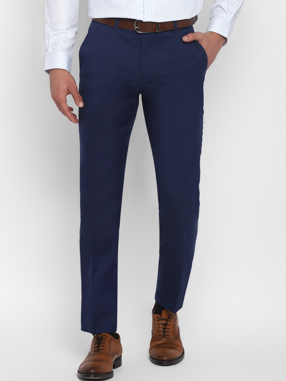 

Turtle Men Blue Checked Slim Fit Formal Trouser