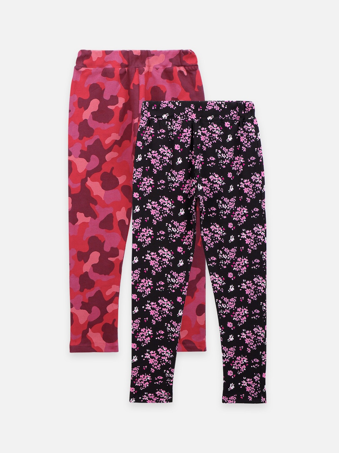 

LilPicks Girls Pack Of 2 Printed Cotton Leggings, Black