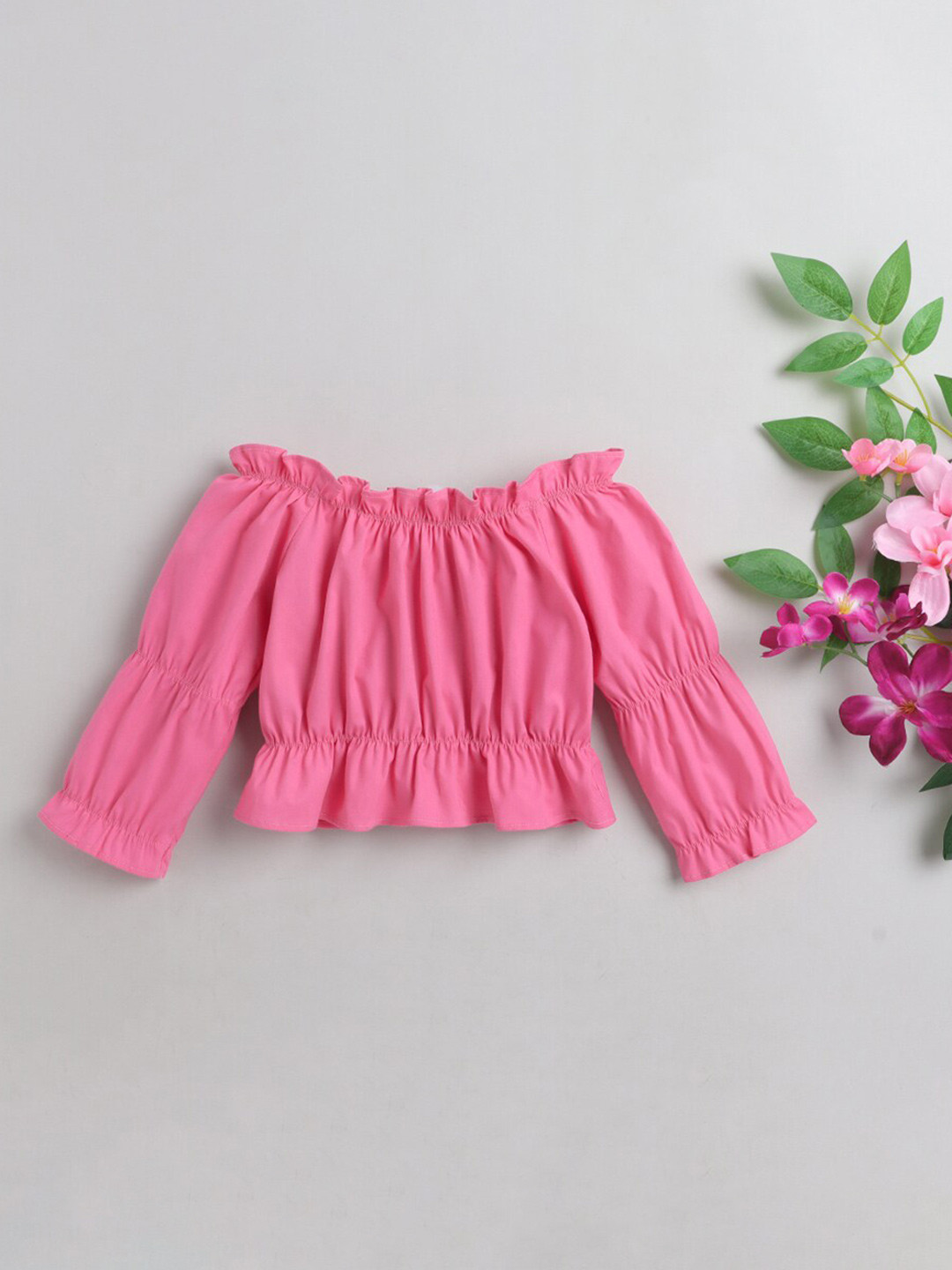 

taffykids Girls Pink Off-Shoulder Bardot Top
