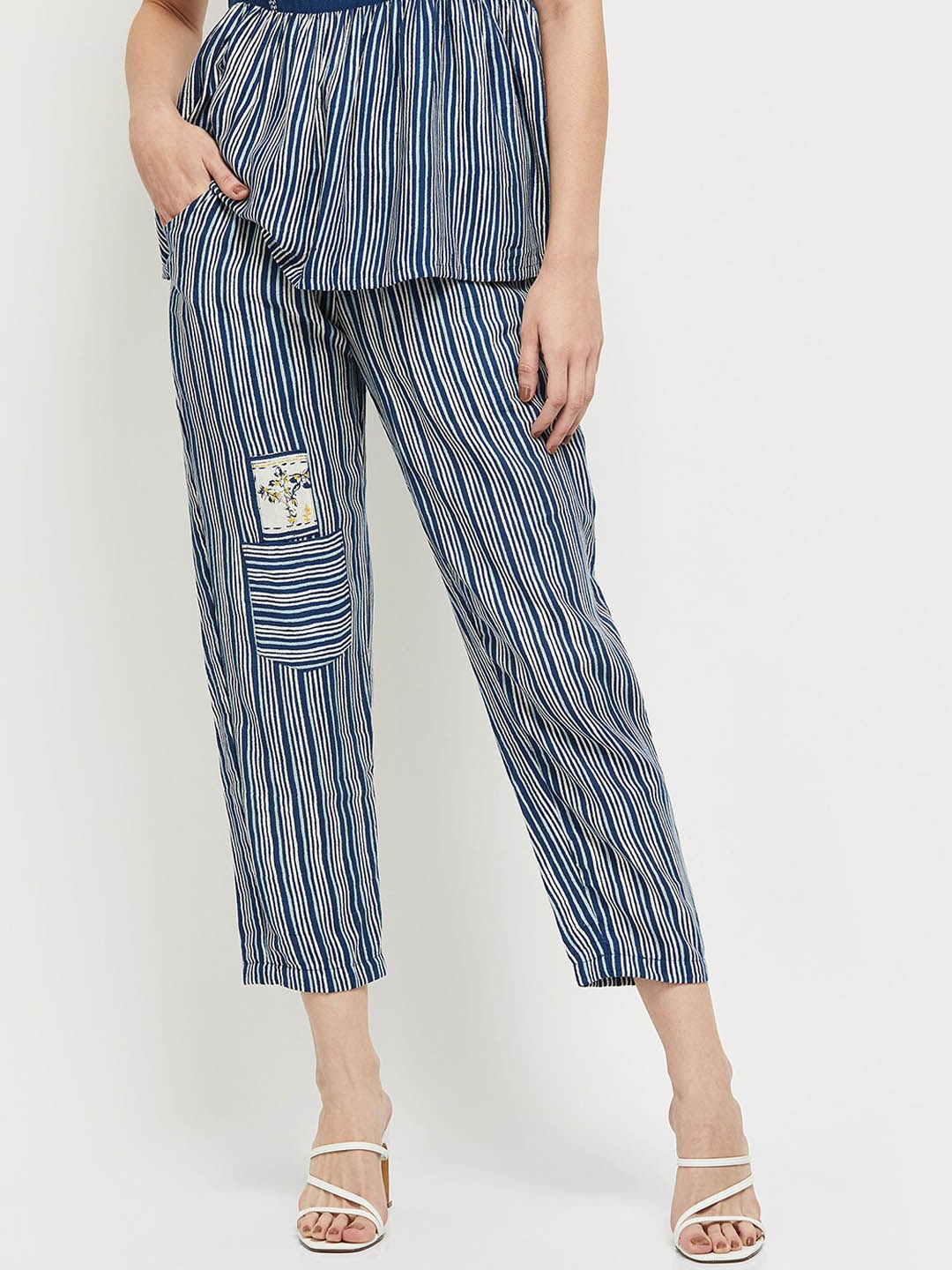 

max Men Brown Striped Trousers