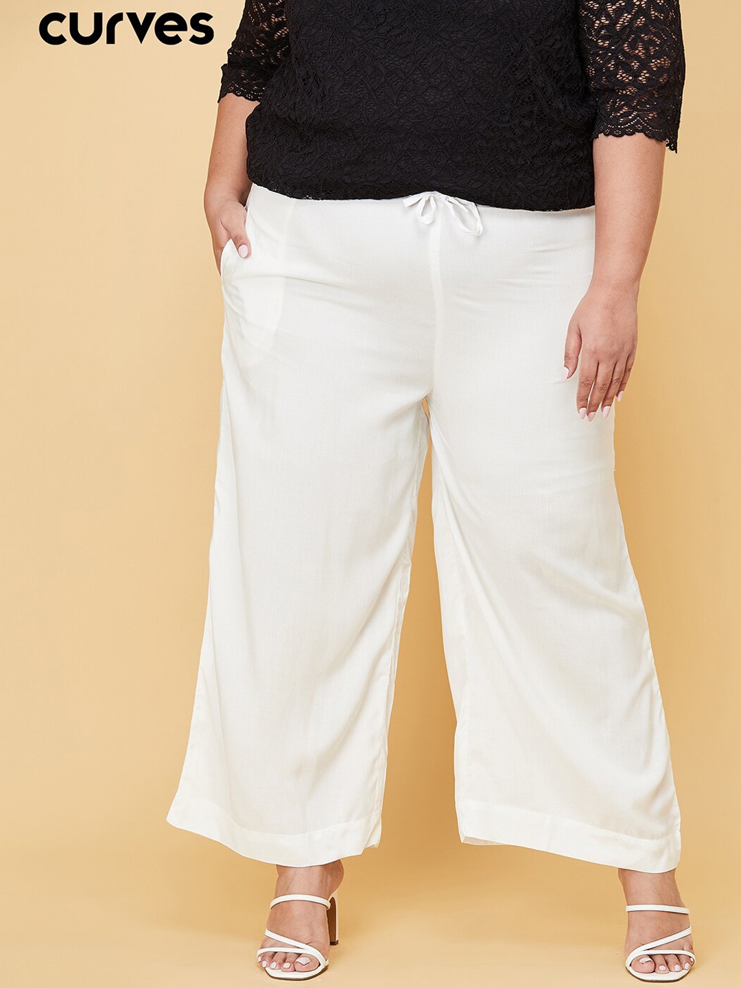 

max Women Plus Size Off White Trousers