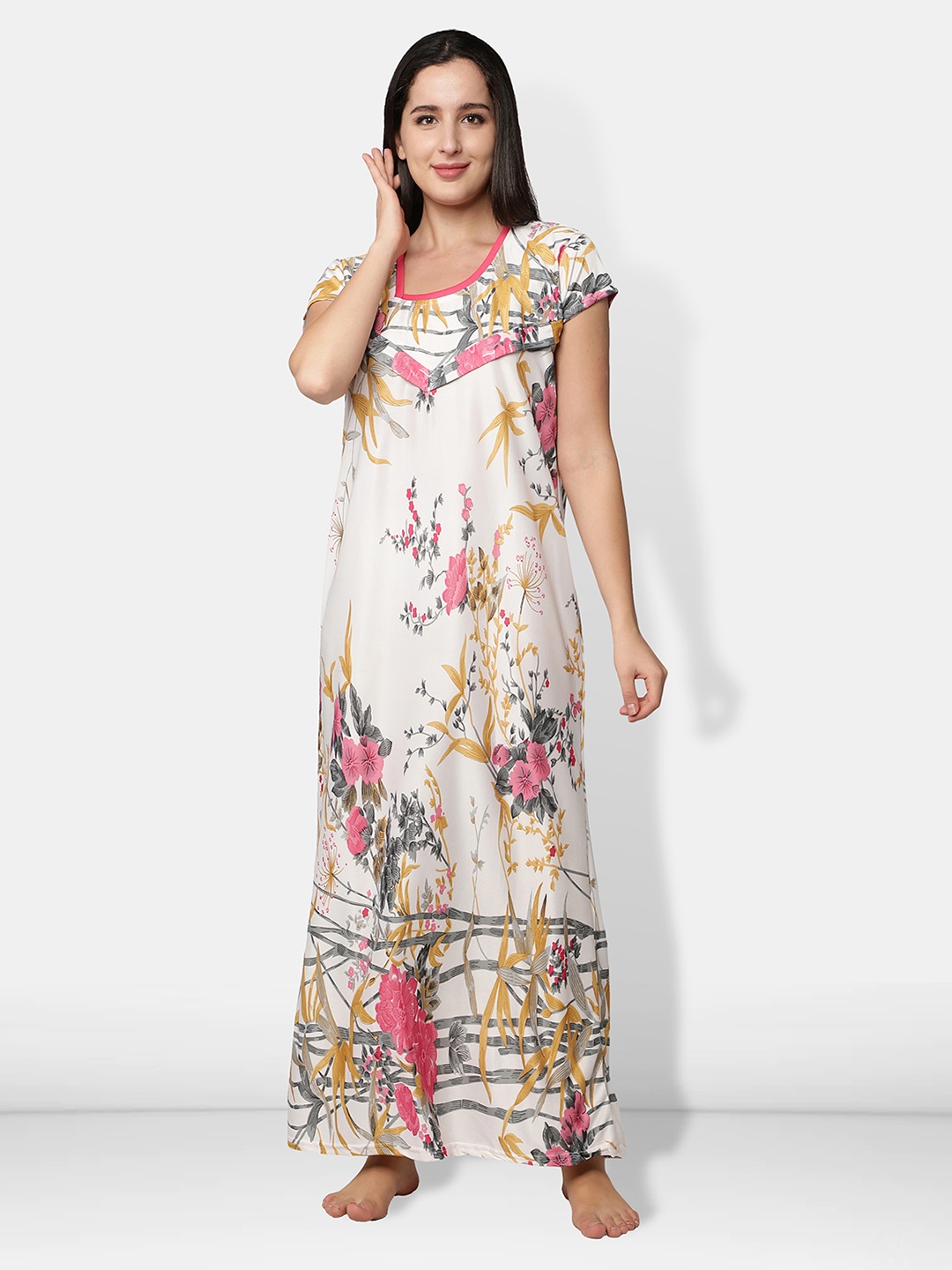 

Be You White Printed Feeding Gown For Women
