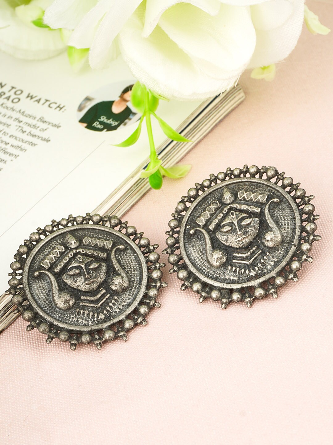

Urmika Women Silver-Toned Classic Studs Earrings