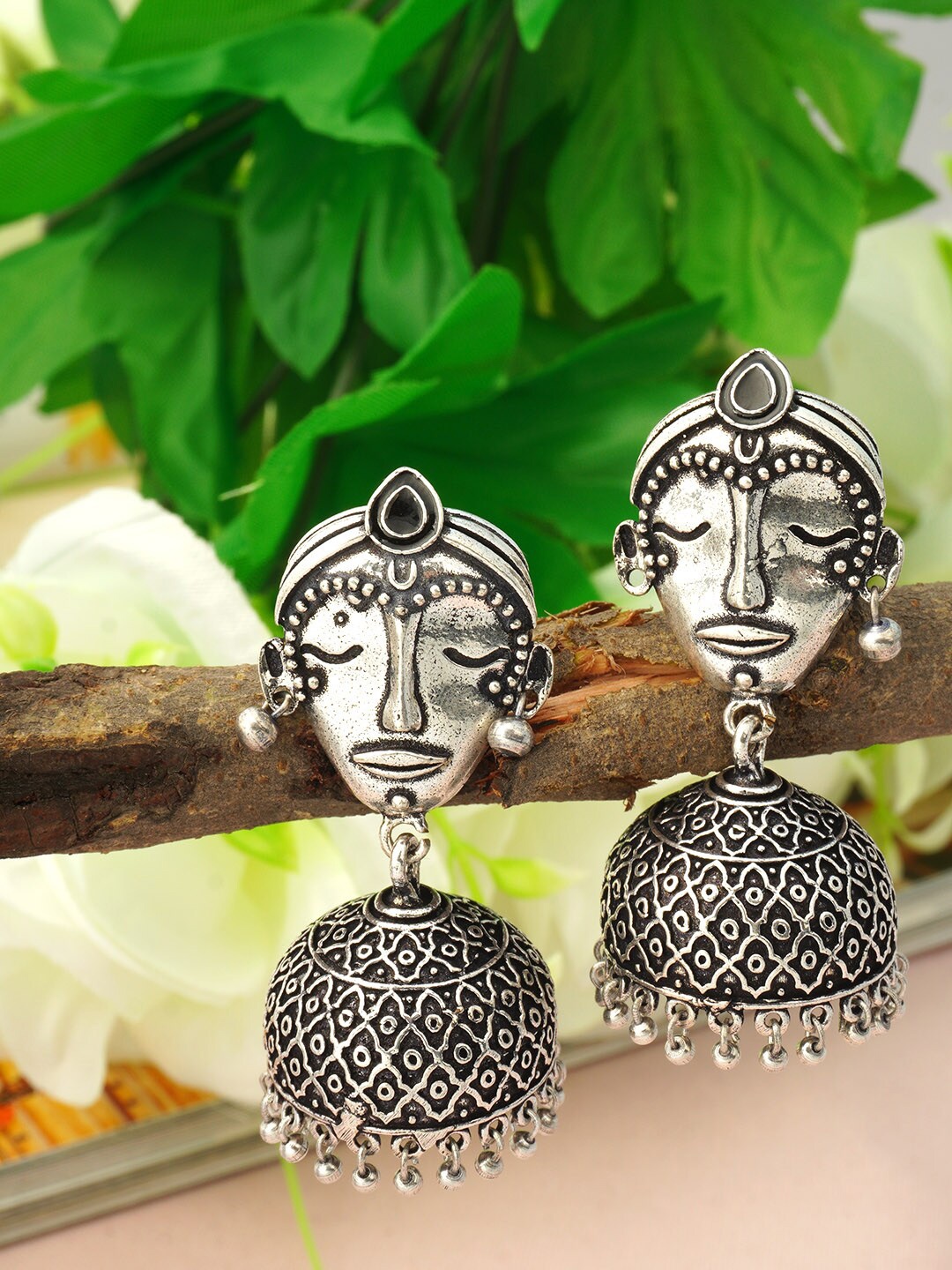 

Urmika Women Silver-Toned Classic Jhumkas Earrings