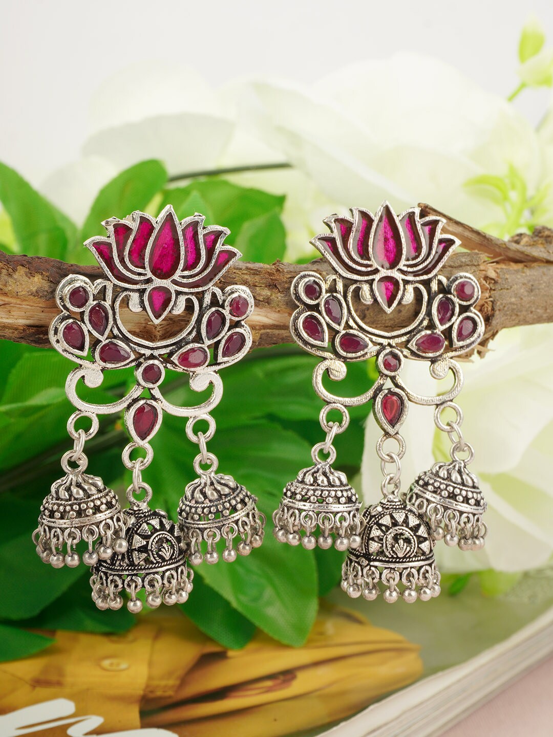 

Urmika Pink Silver Plated Classic Jhumkas Earrings
