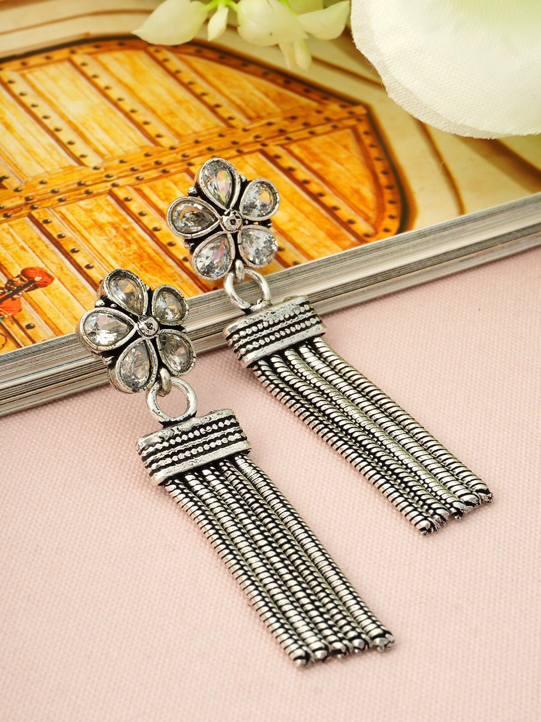 

Urmika Silver-Toned Classic Drop Earrings