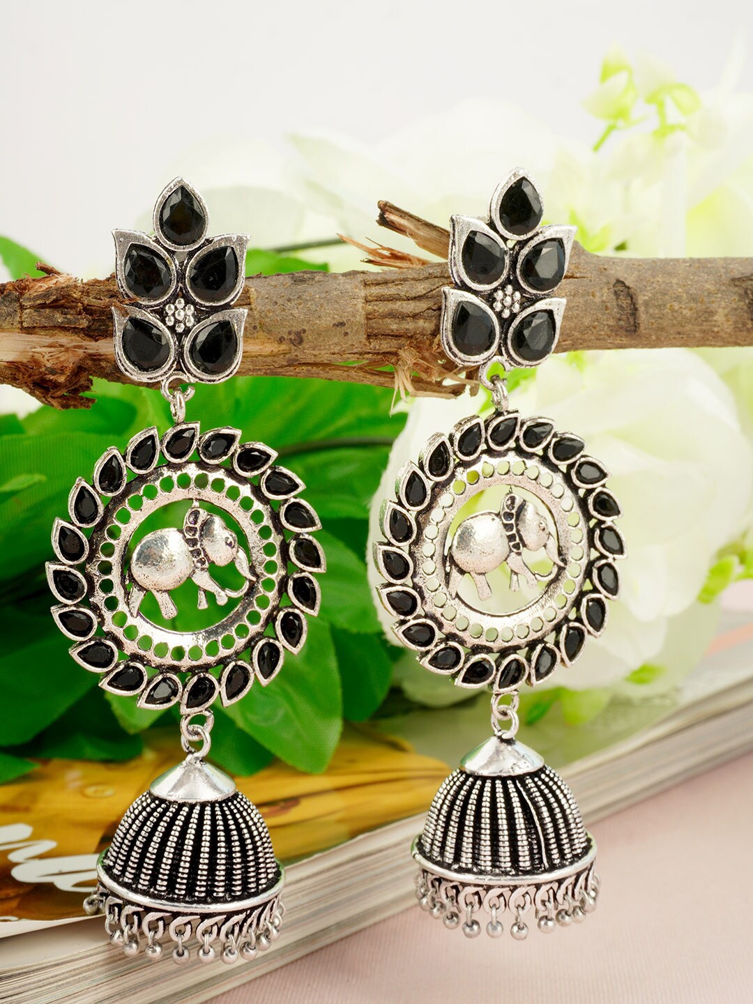 

Urmika Black Classic Jhumkas Earrings