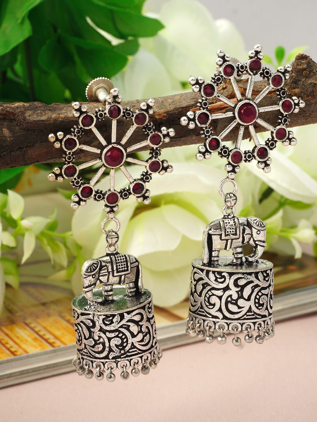 

Urmika Red Dome Shaped Jhumkas Earrings