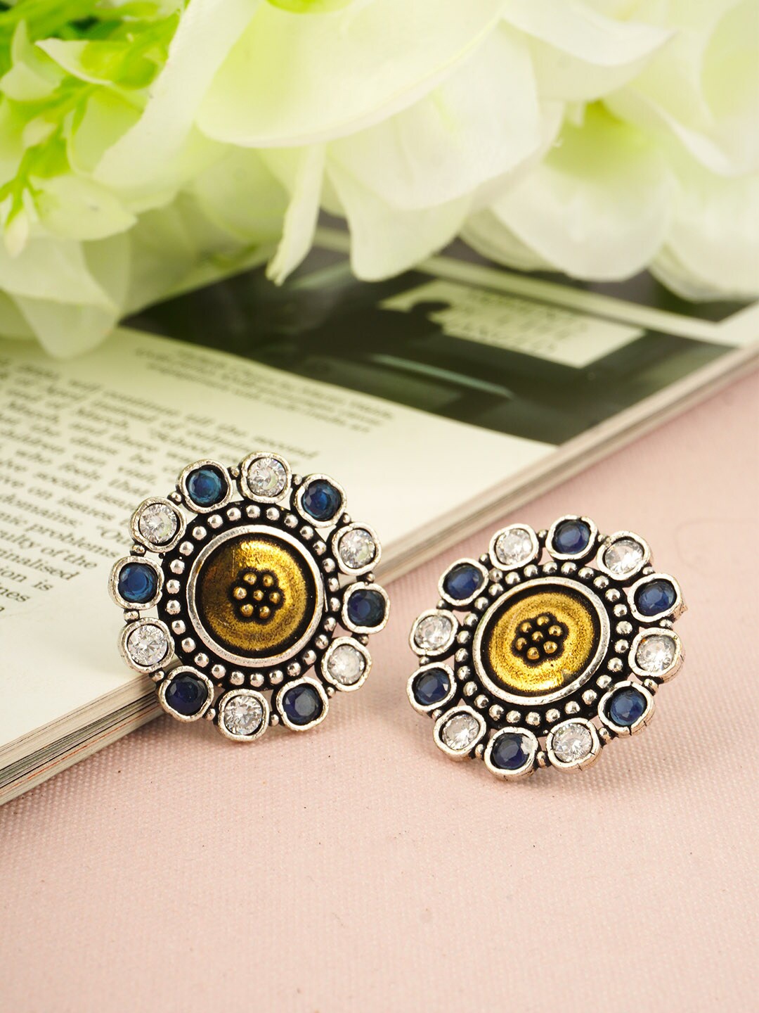 

Urmika Blue & Silver-Toned Classic Studs Earrings