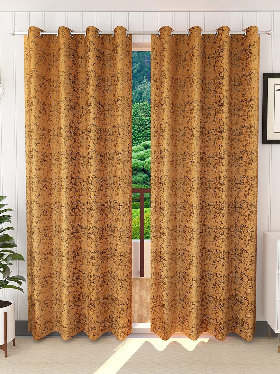 

JARS Collections Beige & Black Set of 2 Room Darkening Long Door Curtain