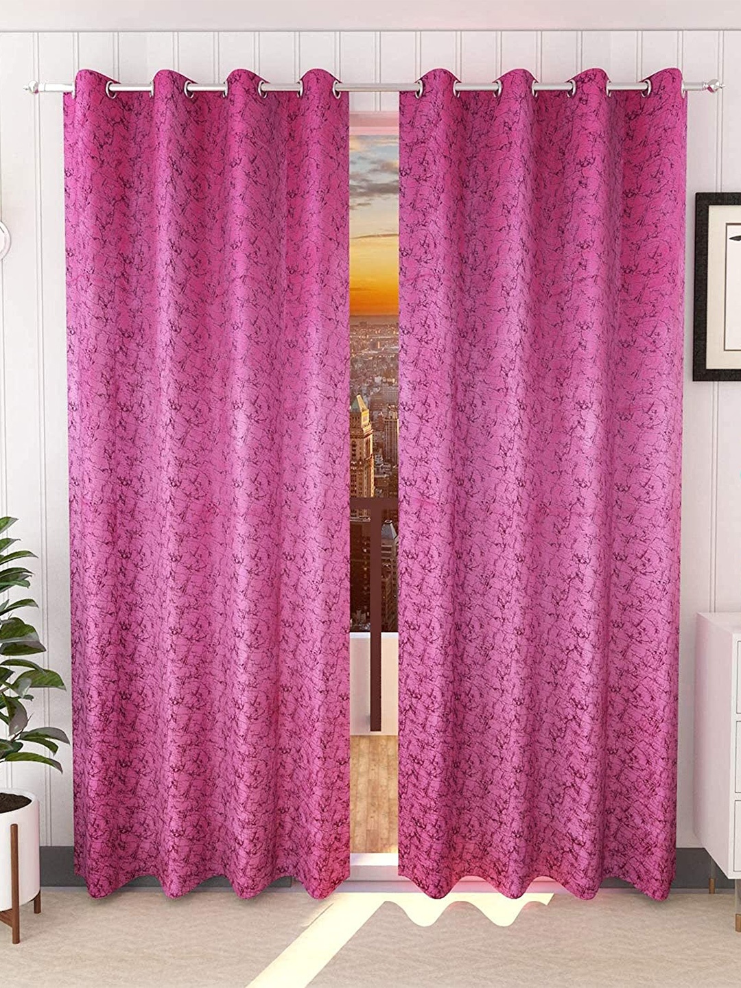 

JARS Collections Pink & Black Pack of 2 Room Darkening Long Door Curtain