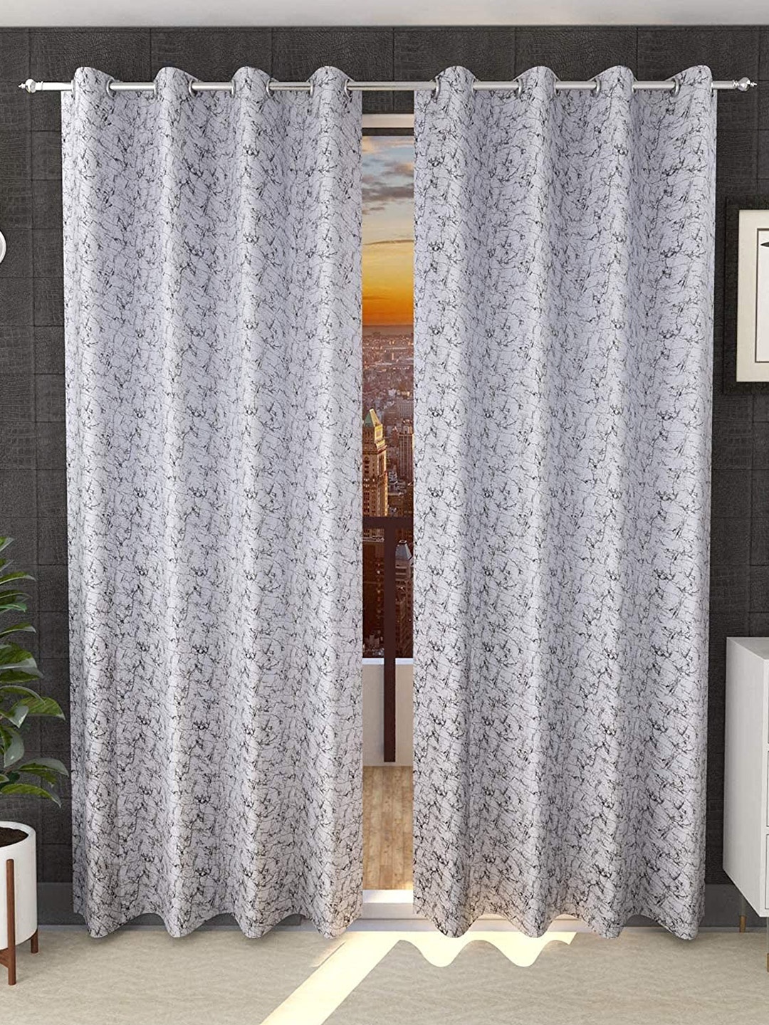 

JARS Collections Set of 2 White & Grey Room Darkening Door Curtain