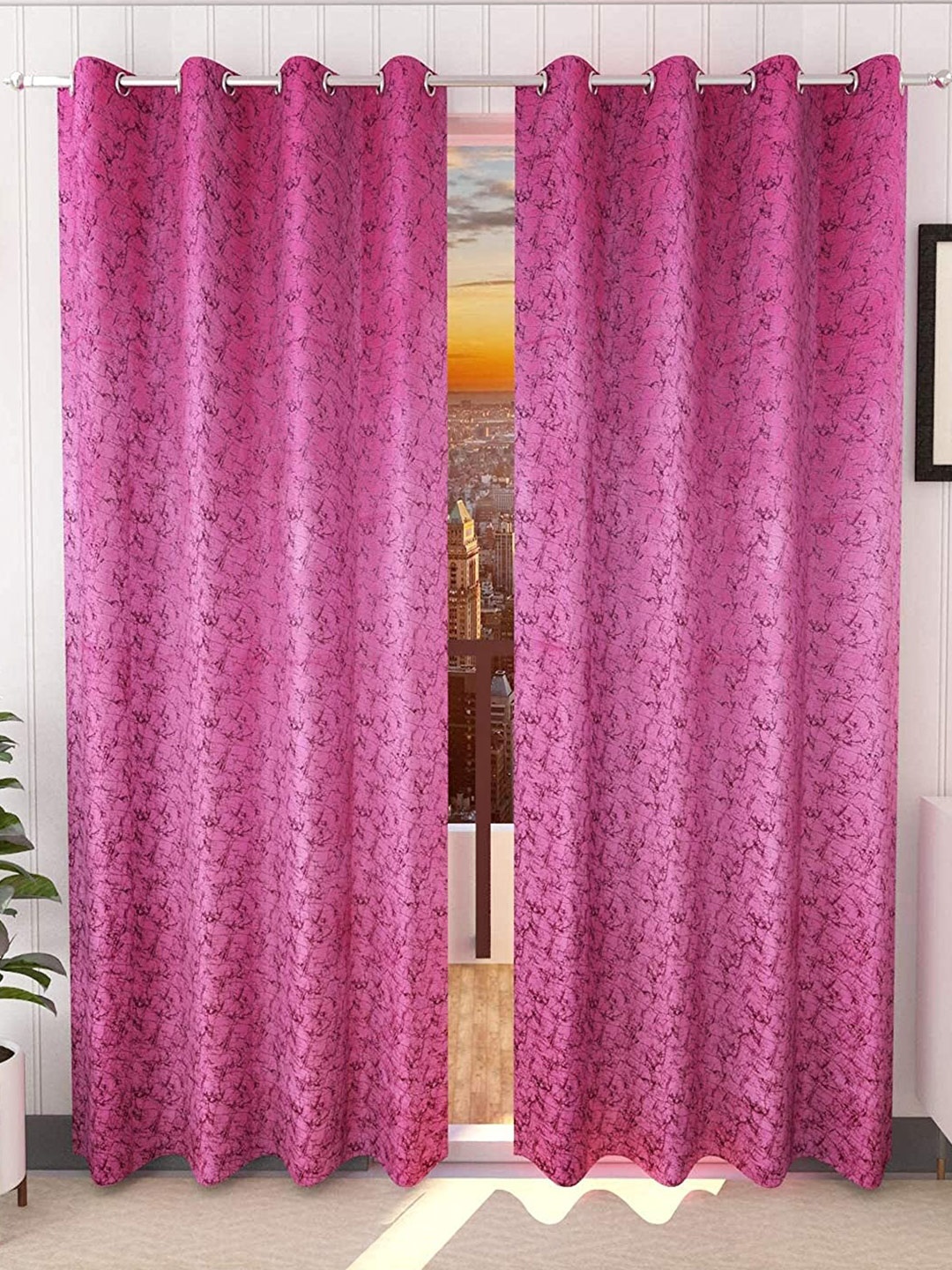 

JARS Collections Pink & Black Set of 2 Room Darkening Long Door Curtain