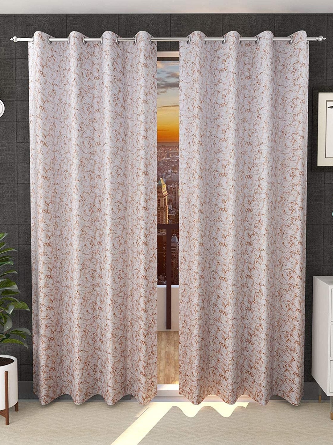 

JARS Collections Brown & White Set of 2 Room Darkening Long Door Curtain