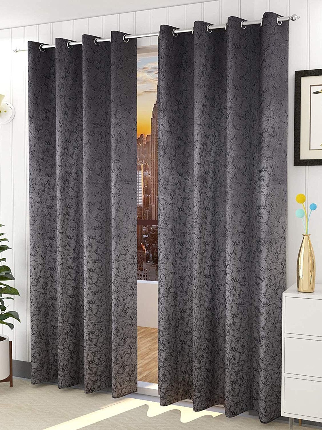 

JARS Collections Grey & Black Set of 2 Room Darkening Long Door Curtain