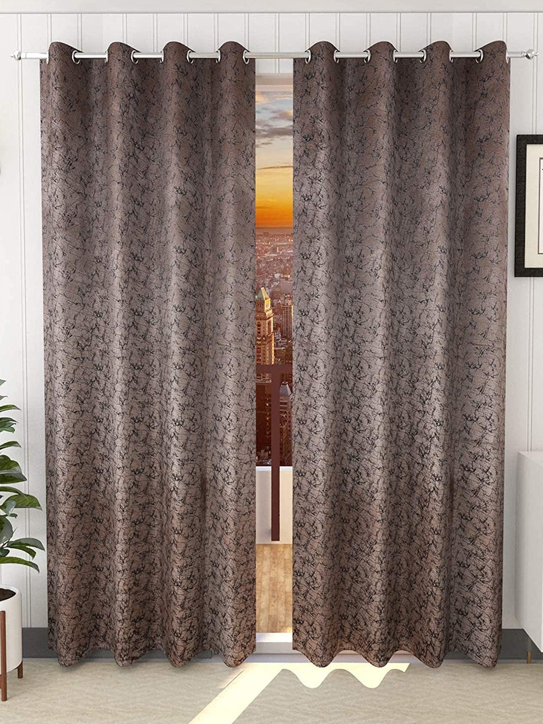 

JARS Collections Brown & Black Set of 2 Room Darkening Long Door Curtains