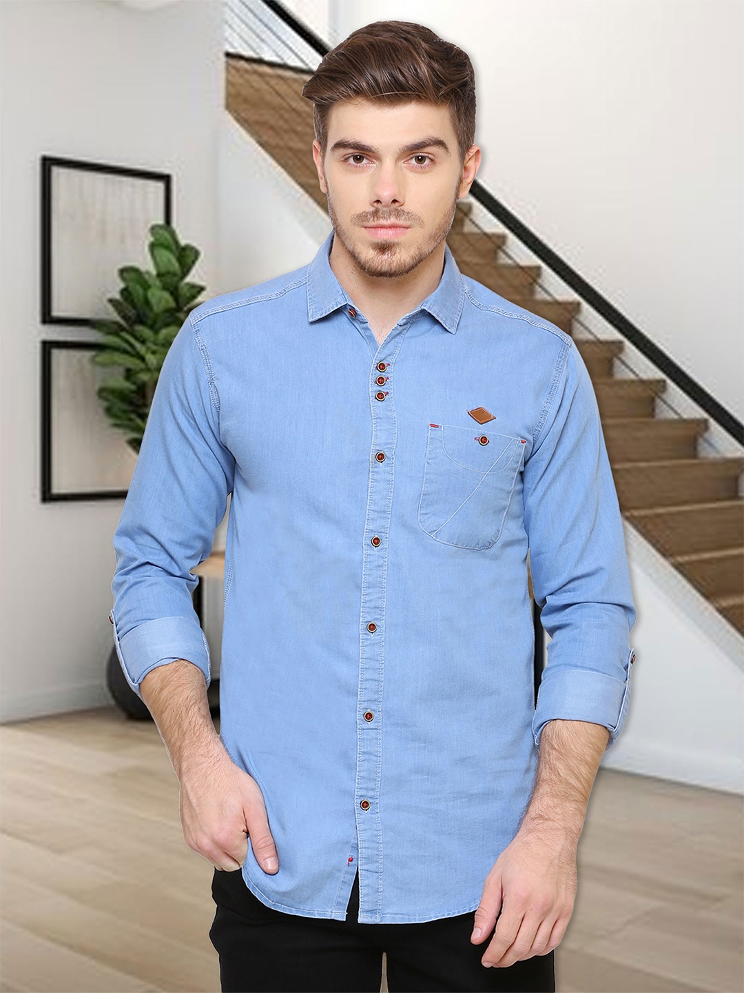 

Kuons Avenue Men Blue Smart Slim Fit Casual Shirt