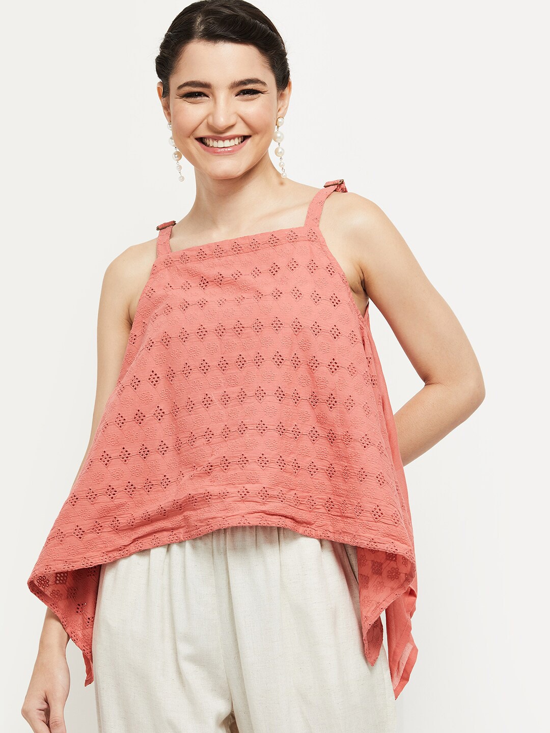 

max Women Pink Self Design Schiffli Top