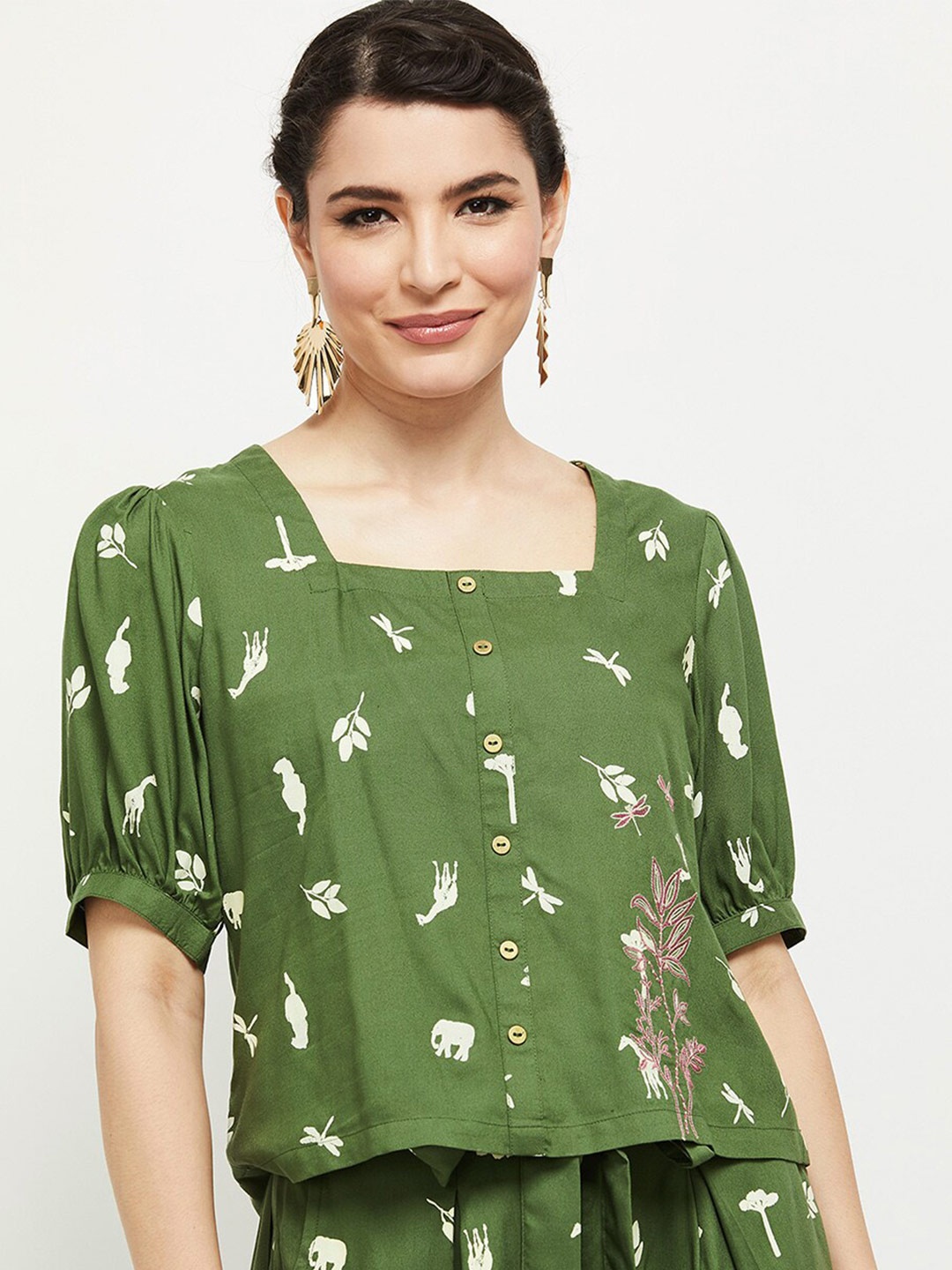 

Max Green Print Top