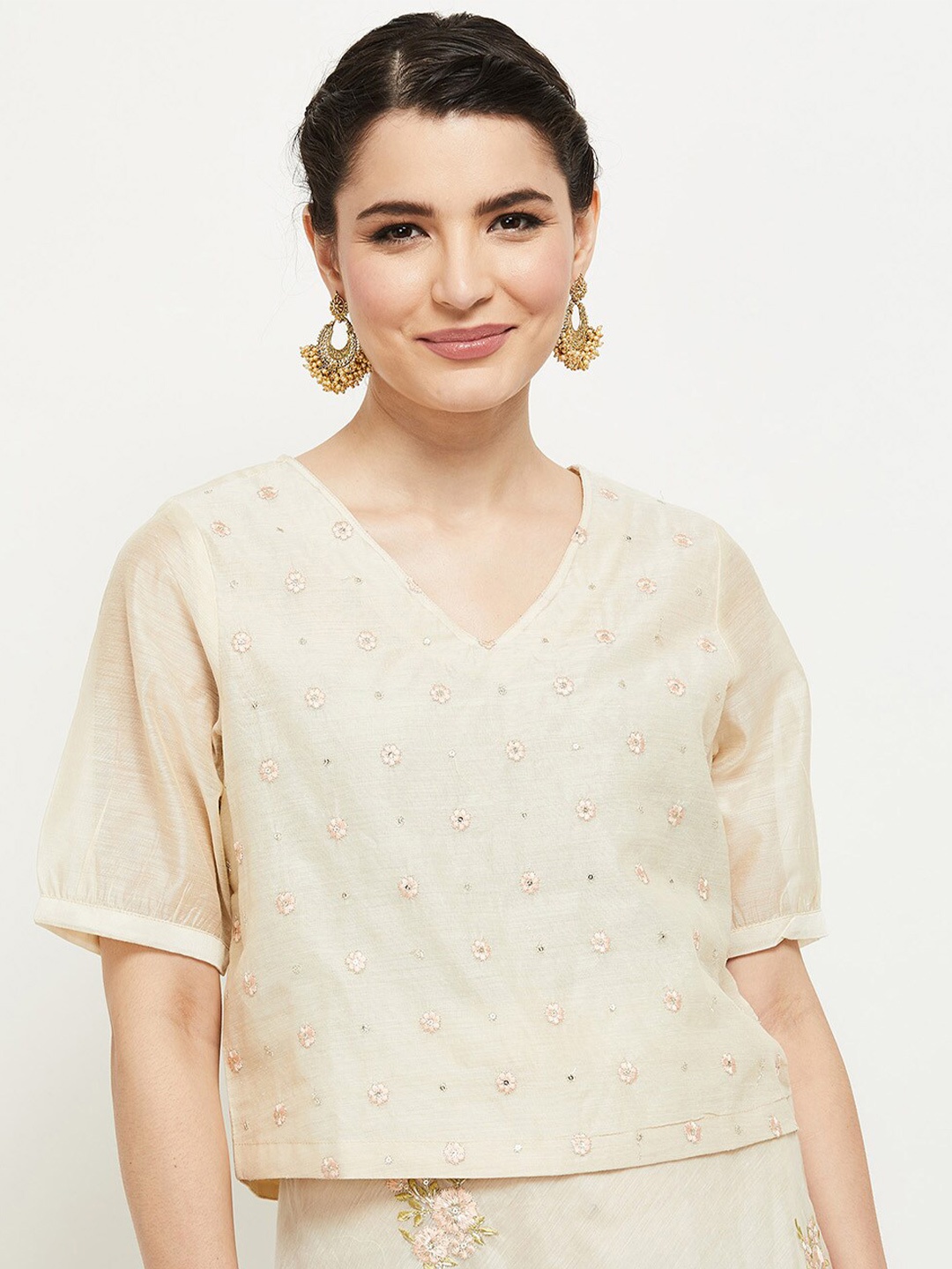 

max Women Off White Embellished Top