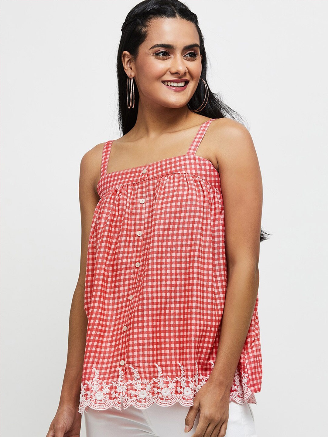 

max Pink & White Checked Sleeveless Top
